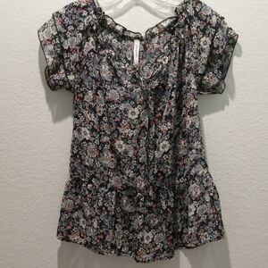 Aeropostale Floral Dark Navy Blue Blouse - Size M